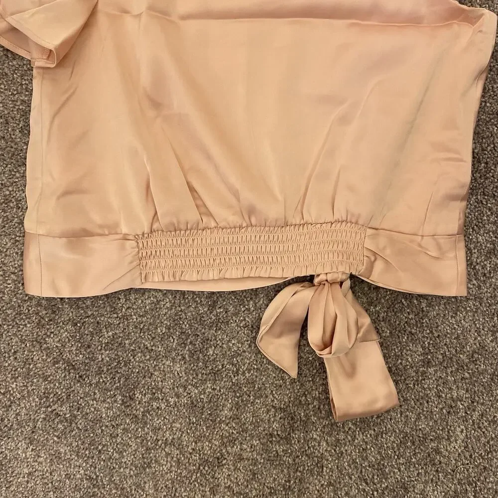 Express Women's Satin One Shoulder Tie Waist Top Pale Pink Size XS - NWT $64 - Picture 10 of 16